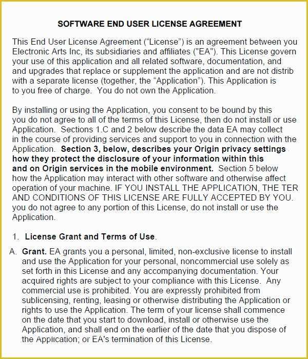 Licence Agreement Template Free Of End User License Agreement 6 Free Pdf Doc Download