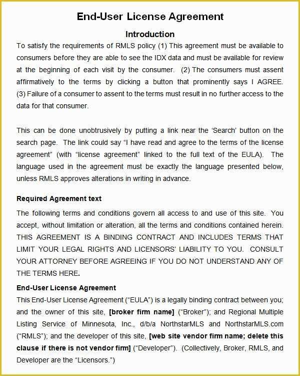 Licence Agreement Template Free Of End User License Agreement 6 Free Pdf Doc Download