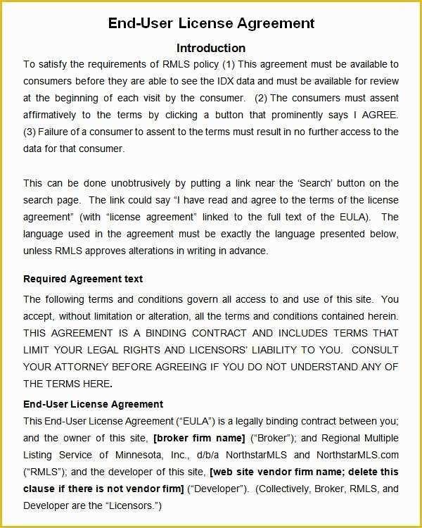 Licence Agreement Template Free Of End User License Agreement 6 Free Pdf Doc Download