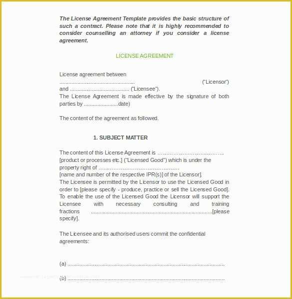 Licence Agreement Template Free Of License Agreement Template – 11 Free Word Pdf Document