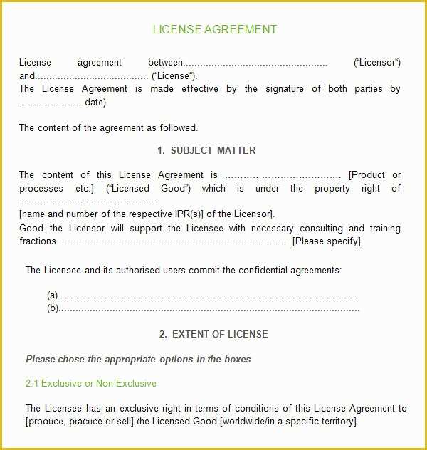 Licence Agreement Template Free Of Sample License Agreement Template 27 Free Documents In