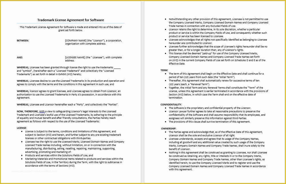 Licence Agreement Template Free Of Trademark Licence Agreement Template Microsoft Word