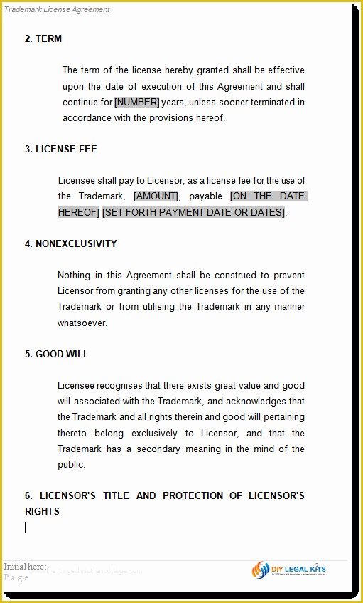 Licence Agreement Template Free Of Trademark License Licensing Agreement Template