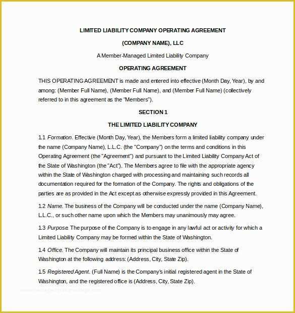 Limited Liability Company Operating Agreement Template Free Of 13 Operating Agreement Templates – Sample Example