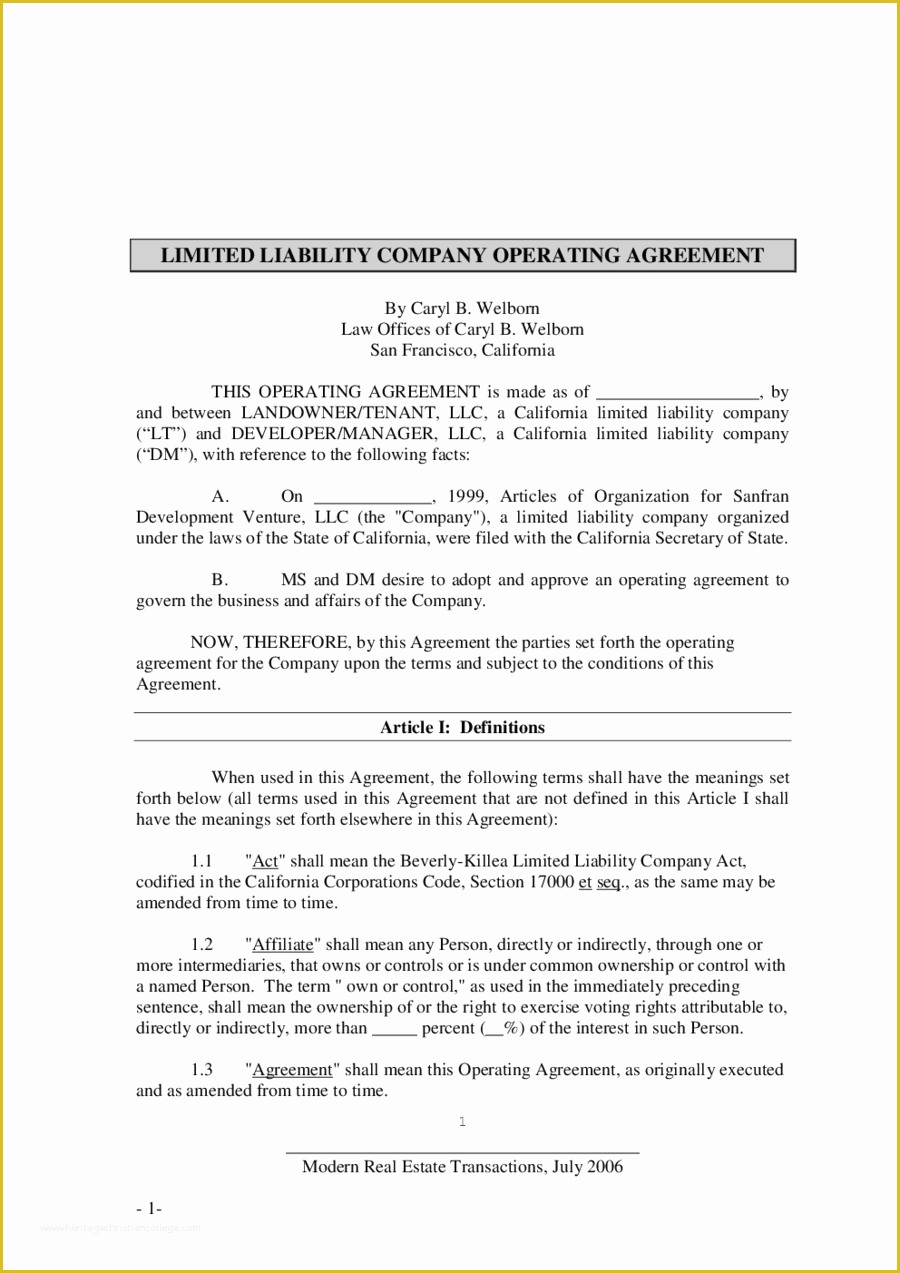 Limited Liability Company Operating Agreement Template Free Of 2018 Llc Operating Agreement Template Fillable