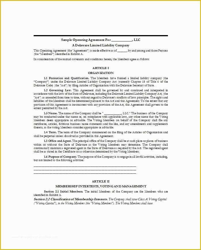 Limited Liability Company Operating Agreement Template Free Of 30 Professional Llc Operating Agreement Templates