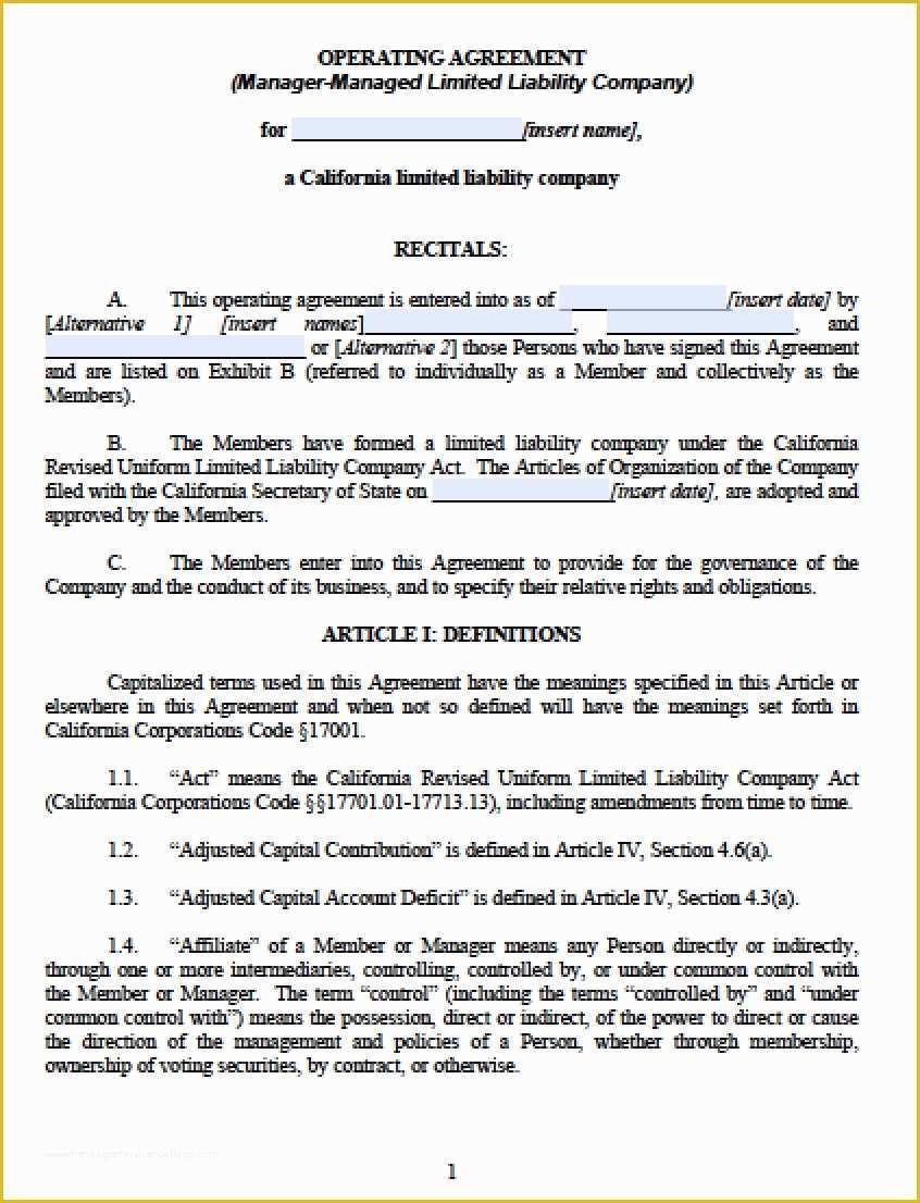 Limited Liability Company Operating Agreement Template Free Of California Multi Member Llc Operating Agreement Free Llc
