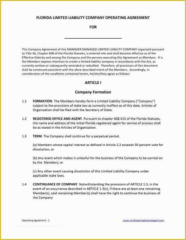 Limited Liability Company Operating Agreement Template Free Of Florida Llc Operating Agreement – Free Template