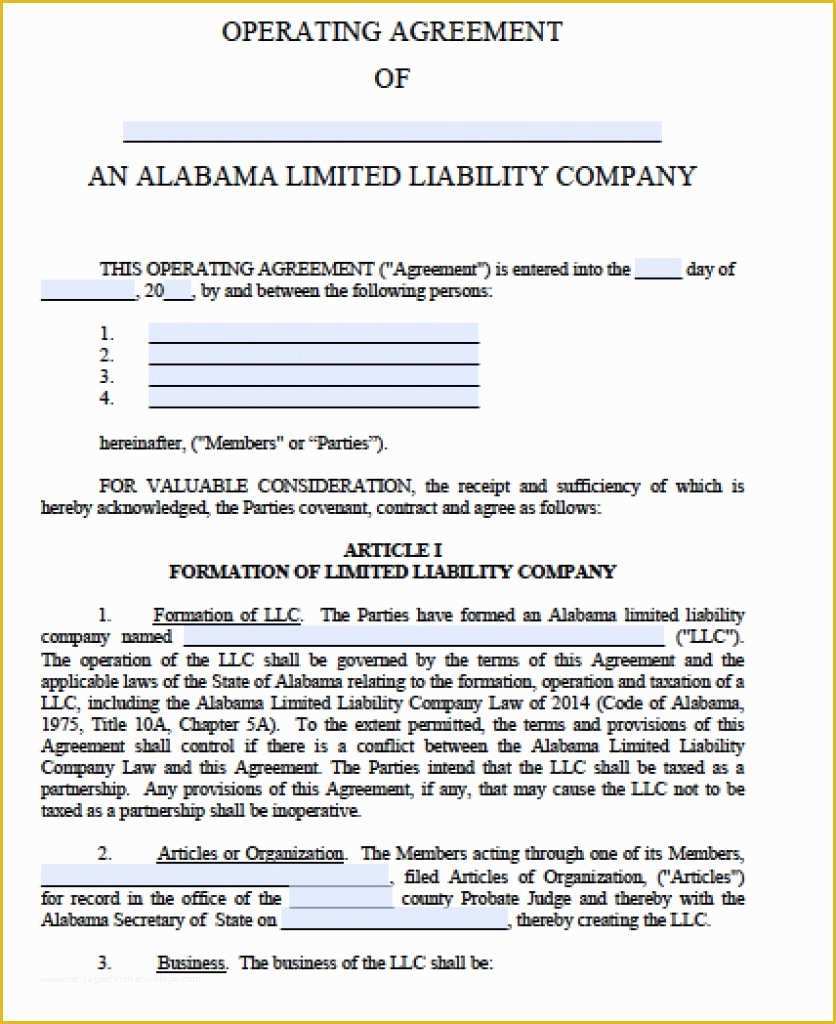 Limited Liability Company Operating Agreement Template Free Of Free Alabama Llc Operating Agreement Template Pdf