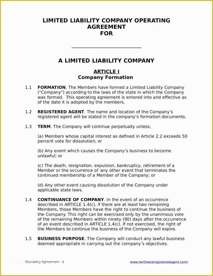 Limited Liability Company Operating Agreement Template Free Of Free Llc Operating Agreement for A Limited Liability