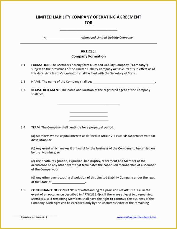 Limited Liability Company Operating Agreement Template Free Of Free Llc Operating Agreement for A Limited Liability Pany