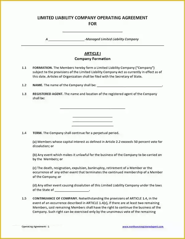 Limited Liability Company Operating Agreement Template Free Of Free Llc Operating Agreement for A Limited Liability Pany