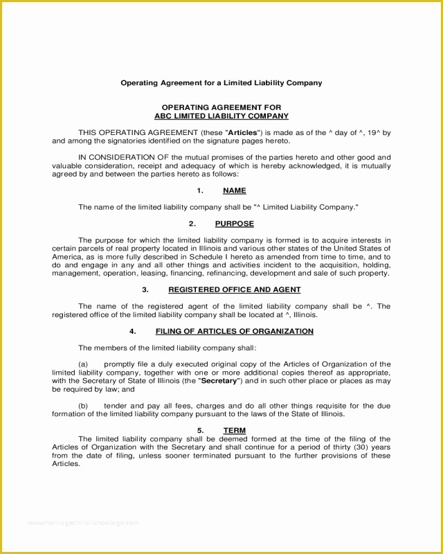 Limited Liability Company Operating Agreement Template Free Of Operating Agreement Example for Llcs Edit Fill Sign