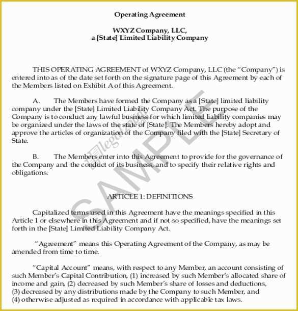 Limited Liability Company Operating Agreement Template Free Of Operating Agreement Template 10 Free Word Pdf Document