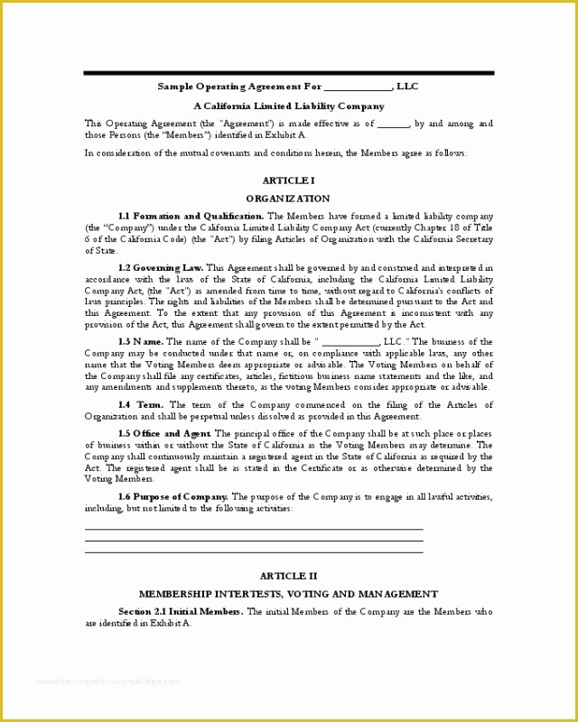 Limited Liability Company Operating Agreement Template Free Of Sample Operating Agreement California Edit Fill Sign