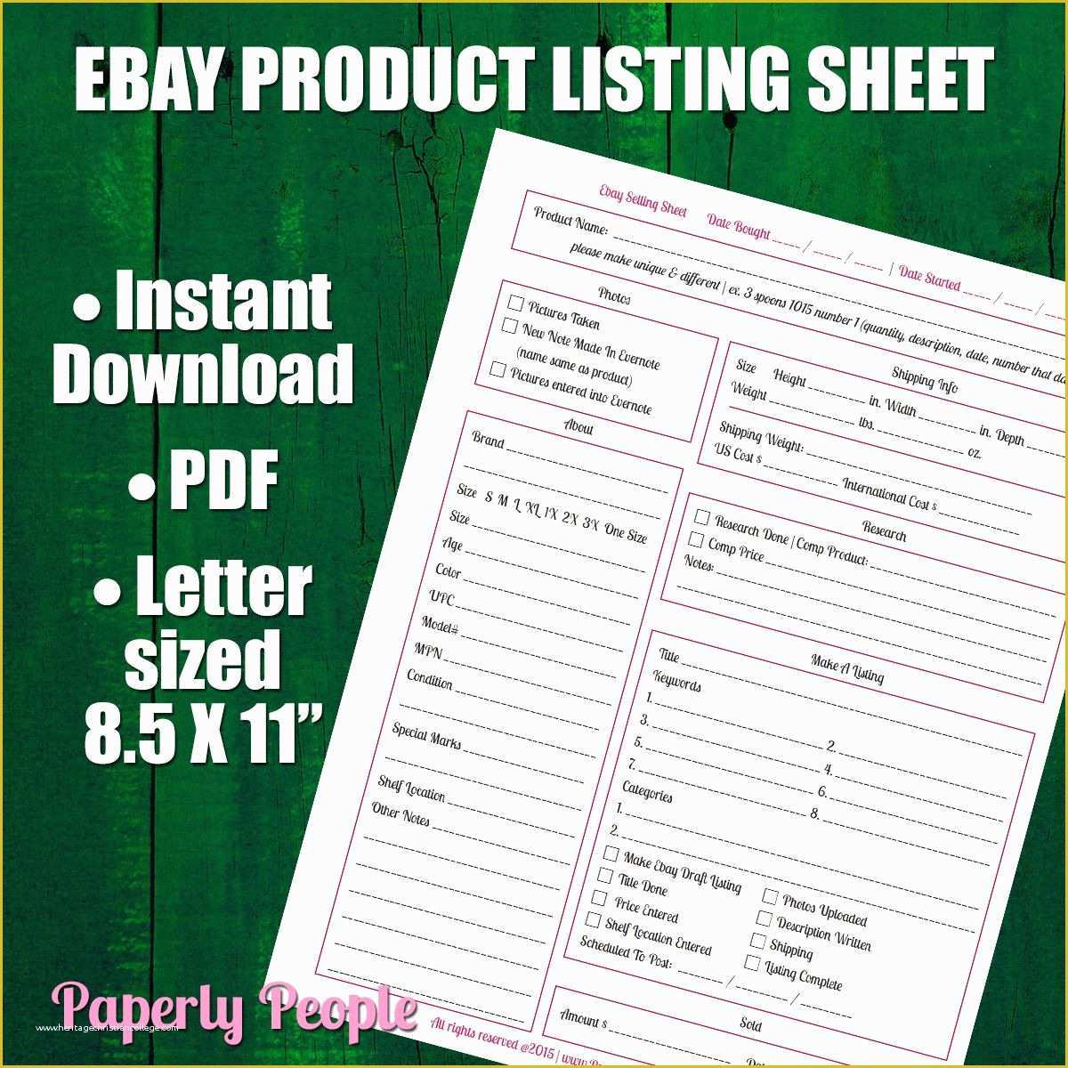 Listing Templates for Ebay Free Of New to Paperlypeople On Etsy Ebay Products Listing Sheet