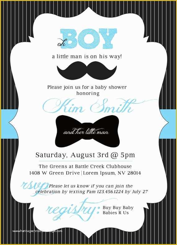 Little Man Birthday Invitation Template Free Of Customizable Little Man Mustache Baby Shower by