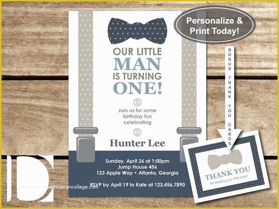 Little Man Birthday Invitation Template Free Of Little Man First Birthday Party Invitation Bow by