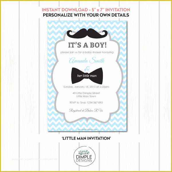 Little Man Birthday Invitation Template Free Of Little Man Mustache and Bow Tie Baby Shower Printable
