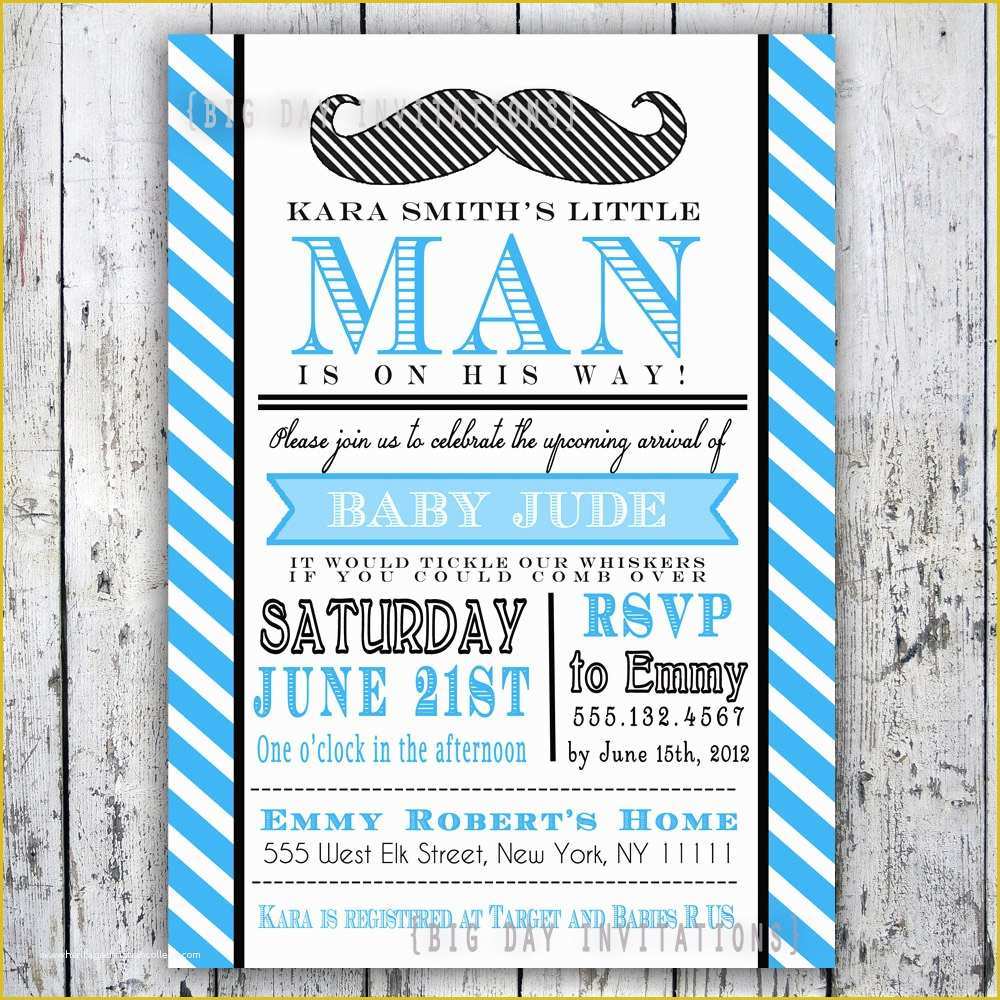 Little Man Birthday Invitation Template Free Of Little Man Mustache Baby Shower Invitation Digital
