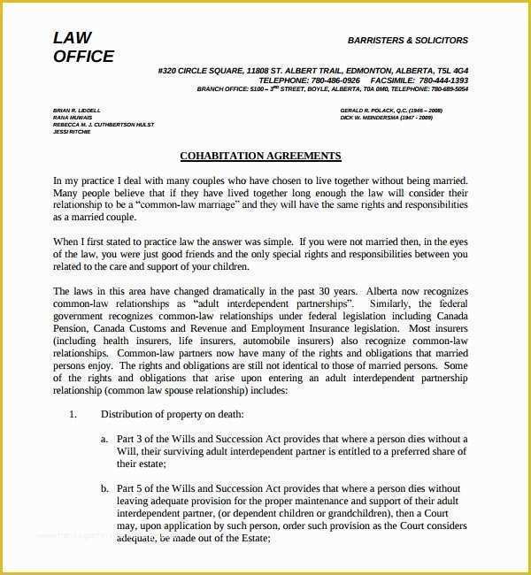 Living together Agreement Template Free Of 6 Sample Cohabitation Agreements – Pdf Doc