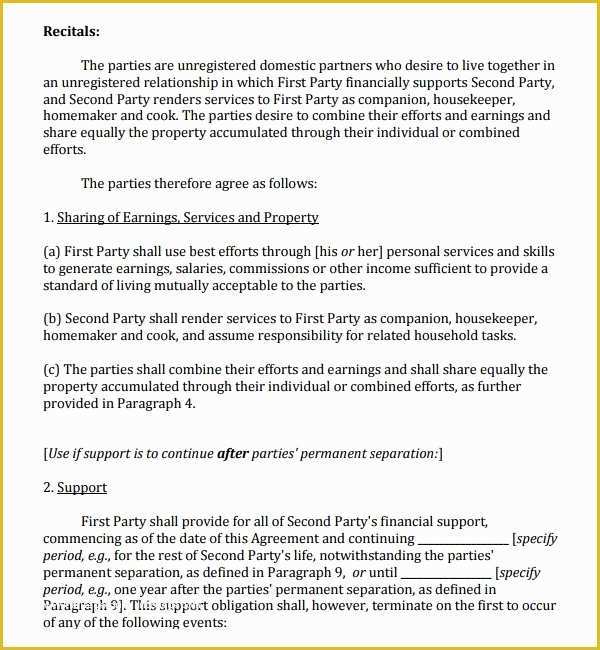 Living together Agreement Template Free Of 6 Sample Cohabitation Agreements – Pdf Doc