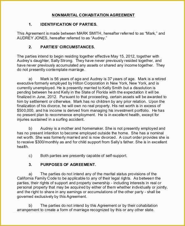 Living together Agreement Template Free Of 8 Sample Cohabitation Agreements – Pdf Doc