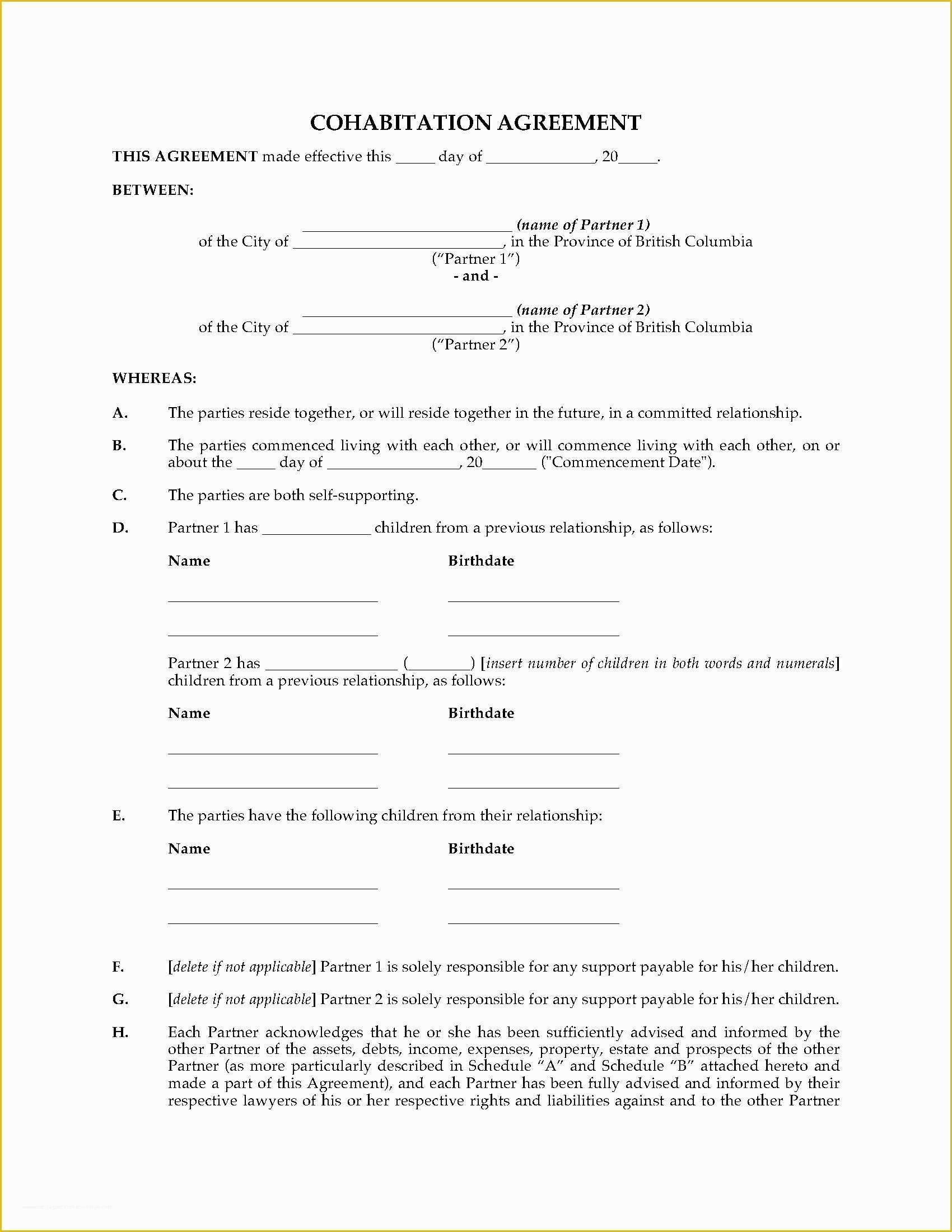 Living together Agreement Template Free Of Agreement Cohabitation Agreement