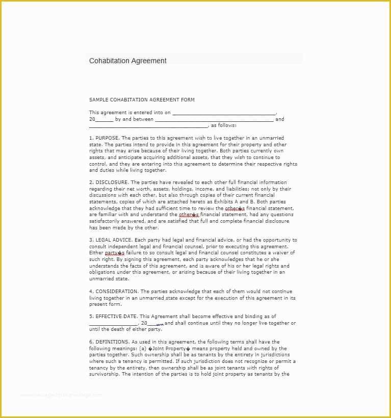 Living together Agreement Template Free Of Cohabitation Agreement 30 Free Templates & forms