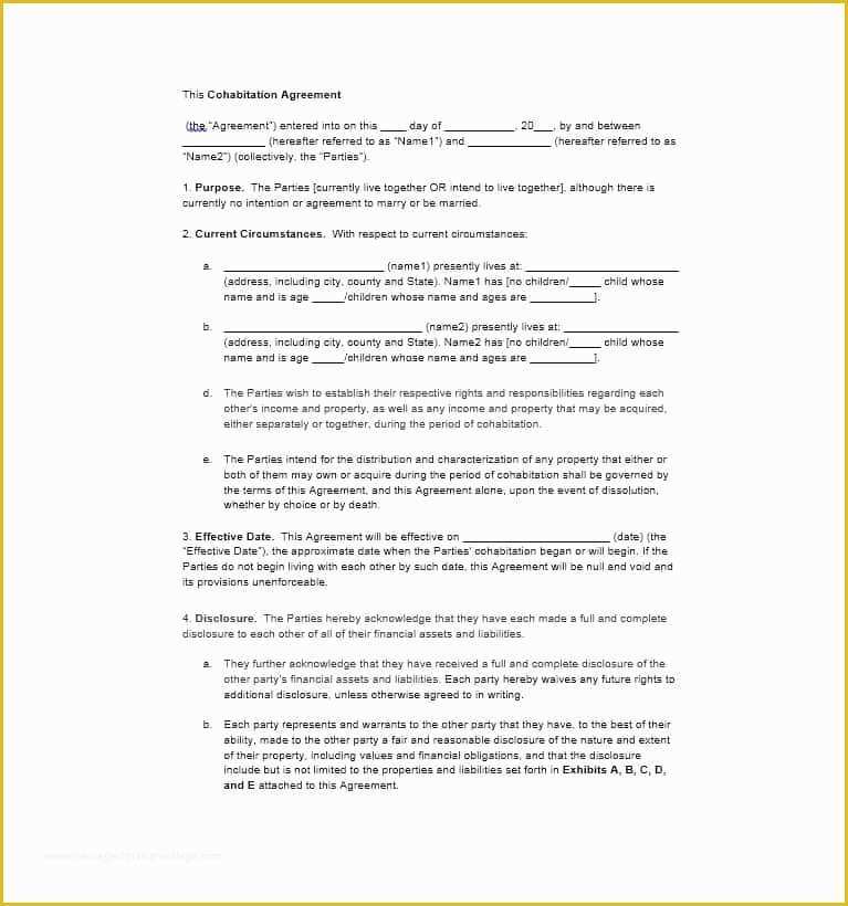 Living together Agreement Template Free Of Cohabitation Agreement 30 Free Templates & forms