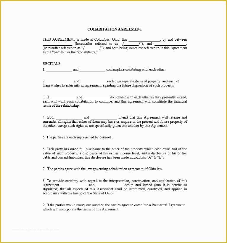 Living together Agreement Template Free Of Cohabitation Agreement 30 Free Templates & forms