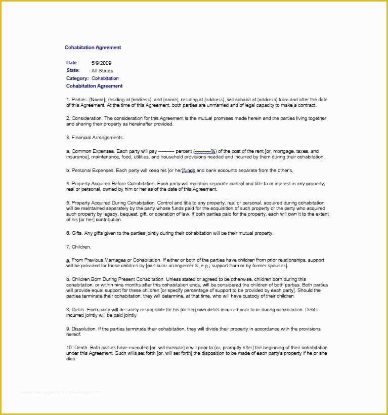 Living together Agreement Template Free Of Cohabitation Agreement 30 Free Templates & forms