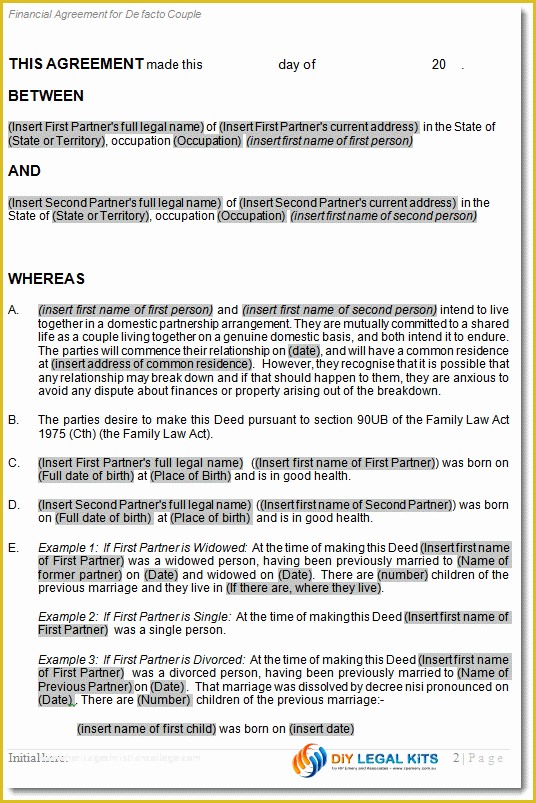 Living together Agreement Template Free Of Cohabitation Agreement before Living to Her Pre Defacto