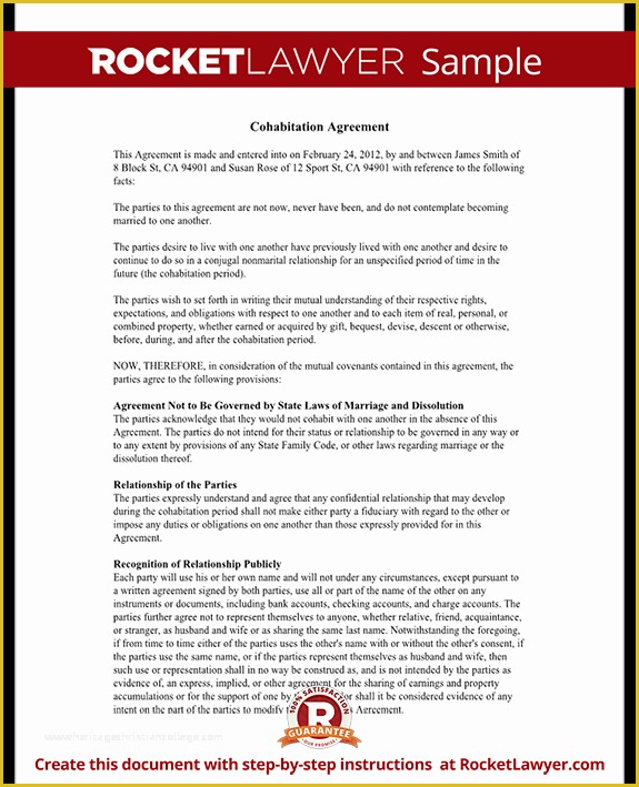 Living together Agreement Template Free Of Cohabitation Agreement Contract form with Sample