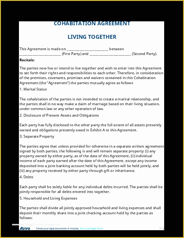 Living together Agreement Template Free Of Cohabitation Agreement