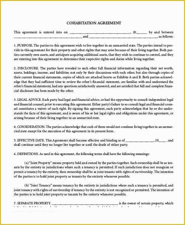 Living together Agreement Template Free Of Cohabitation Agreement Samples 2 Word &amp; Pdf