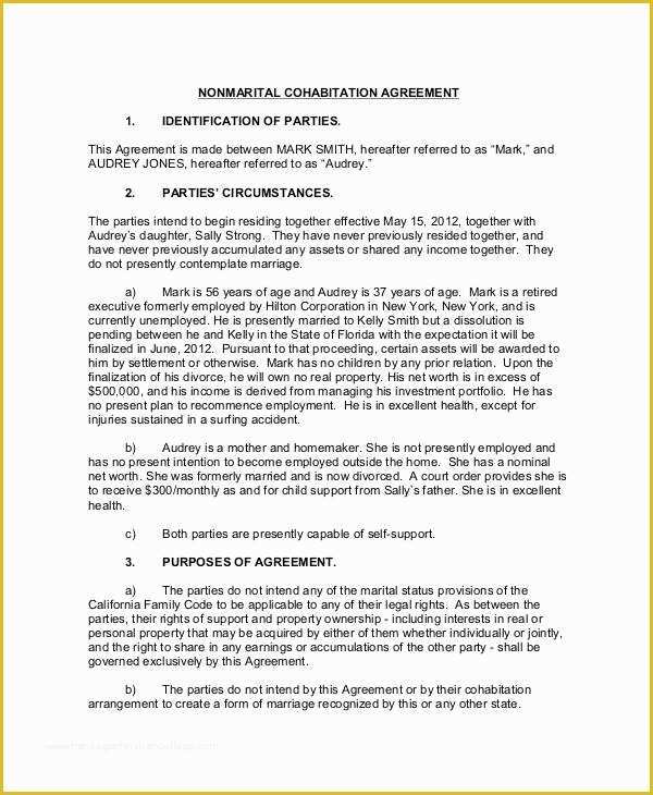 Living together Agreement Template Free Of Cohabitation Agreement Template 8 Free Word Pdf format