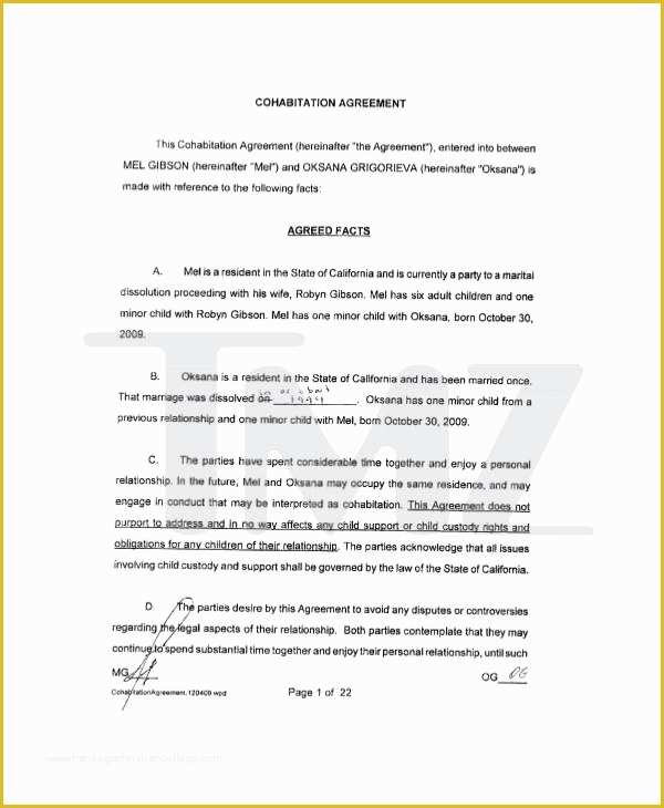 Living together Agreement Template Free Of Cohabitation Agreement Template 8 Free Word Pdf format