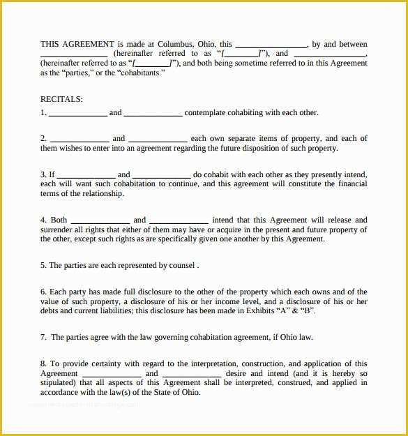 Living together Agreement Template Free Of Cohabitation Agreement Template 9 Samples Examples