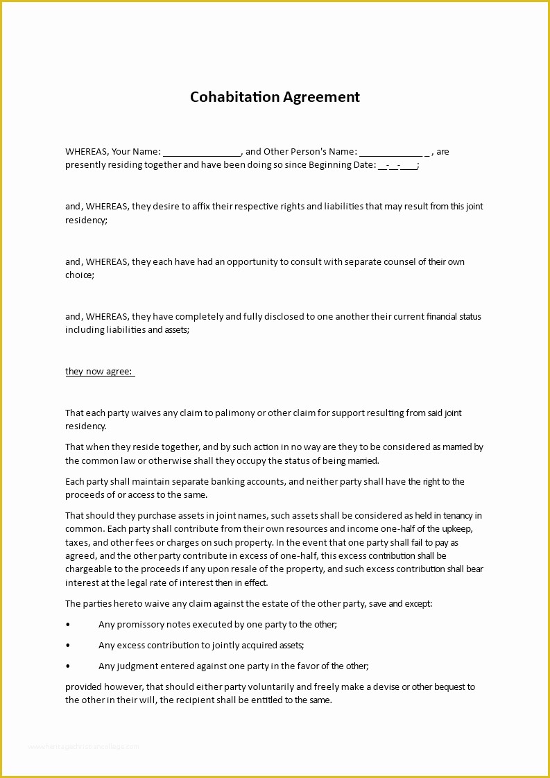 Living together Agreement Template Free Of Free Cohabitation Agreement