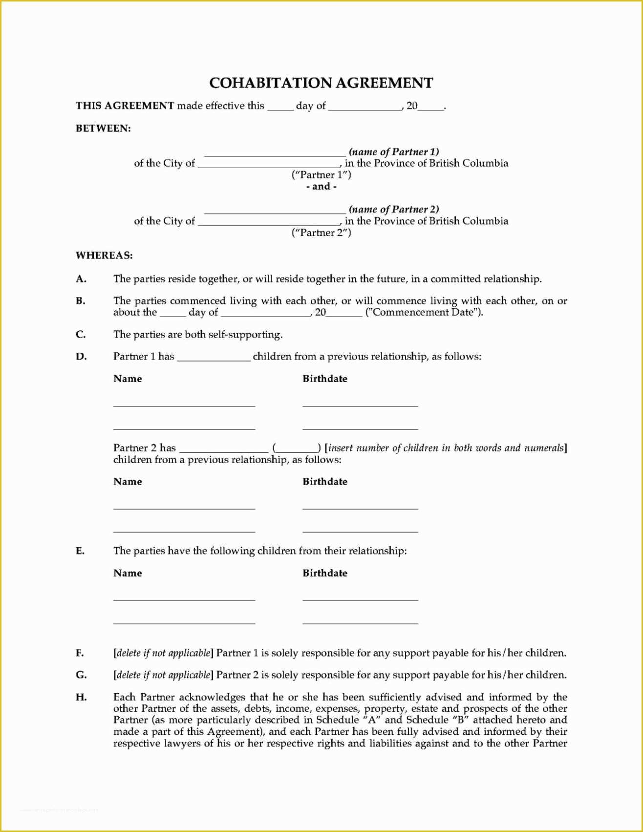Living together Agreement Template Free Of Free Cohabitation Agreement Template Sampletemplatess