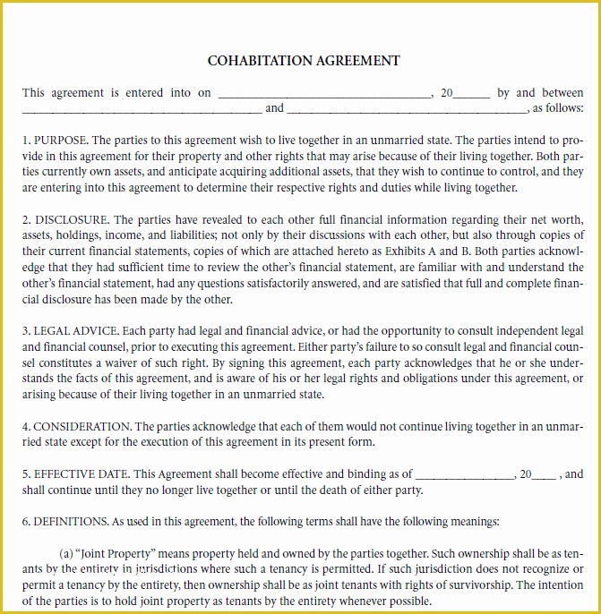 Living together Agreement Template Free Of Free Printable Cohabitation Agreement Printable Agreements
