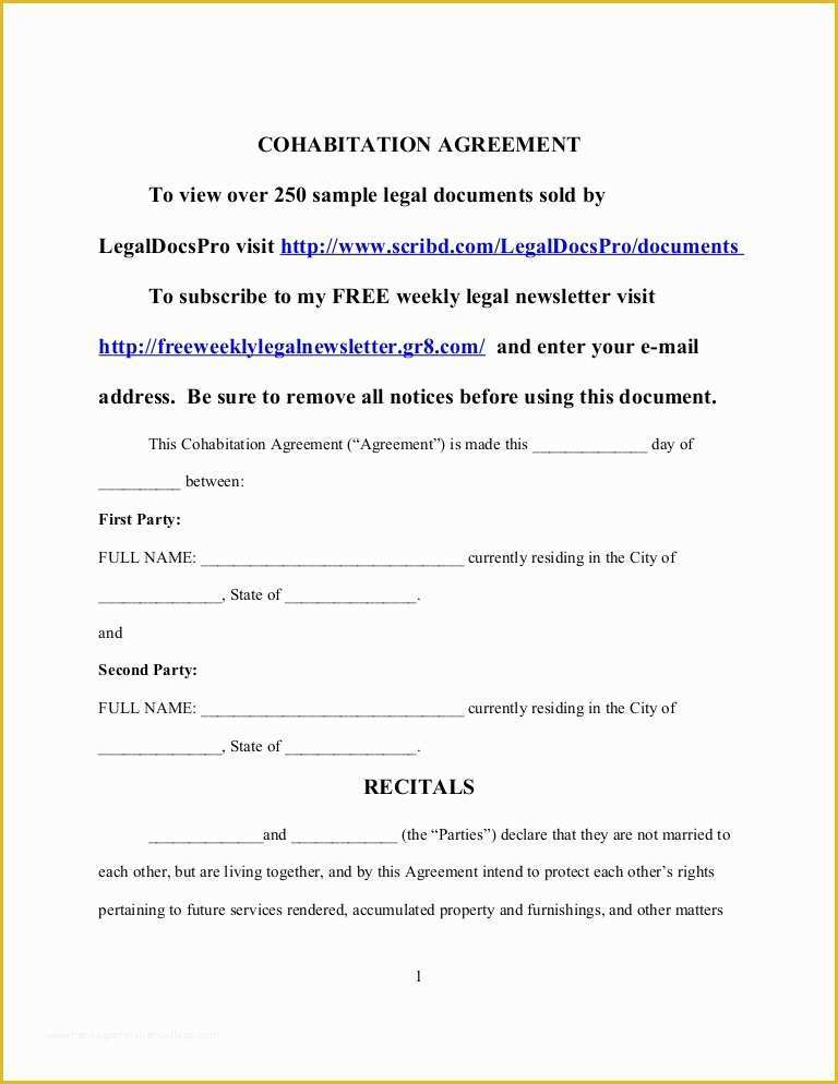 Living together Agreement Template Free Of Sample Cohabitation Agreement