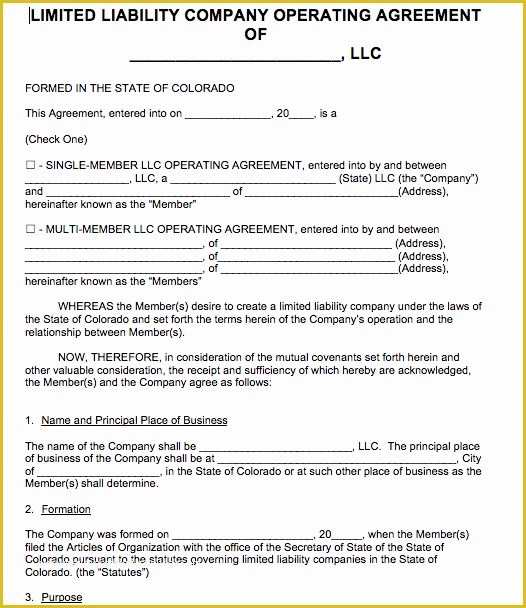 Llc Partnership Agreement Template Free Download Of Free Colorado Llc Operating Agreement Template Pdf