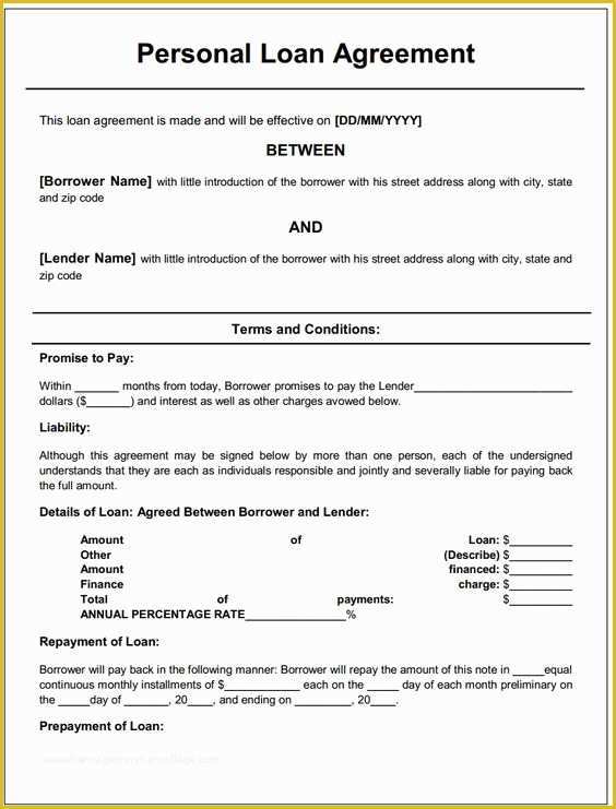 Loan Contract Template Free Of Personal Loan Agreement