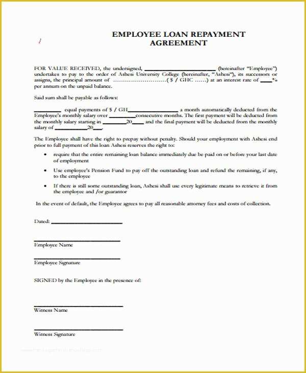 Loan Repayment Agreement Template Free Of Employee Repayment Agreement ...