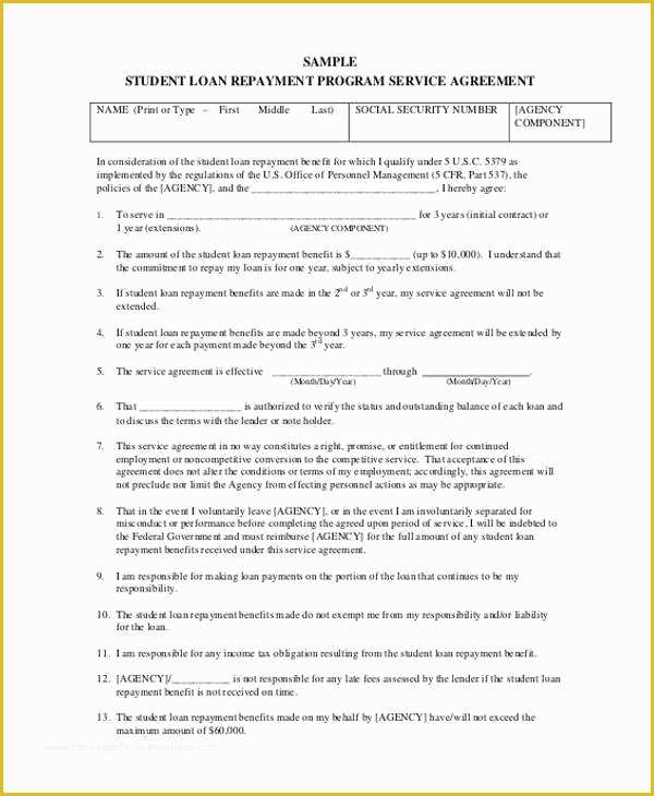 Loan Repayment Contract Free Template Of Contract form Templates