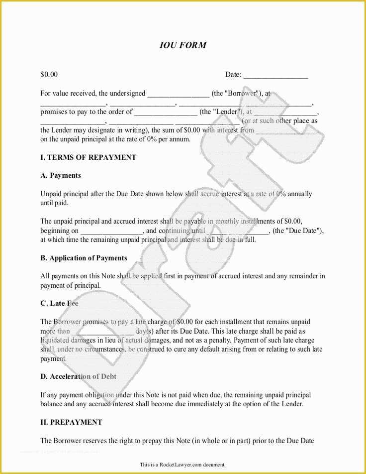 Loan Repayment Contract Free Template Of Iou form Template Printable Legal Iou with Sample