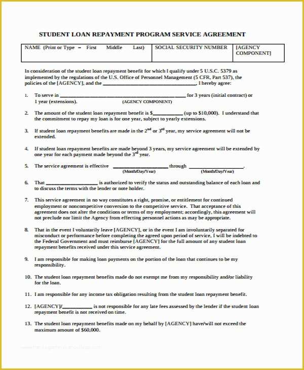 Loan Repayment Contract Free Template Of Loan Agreement form Template