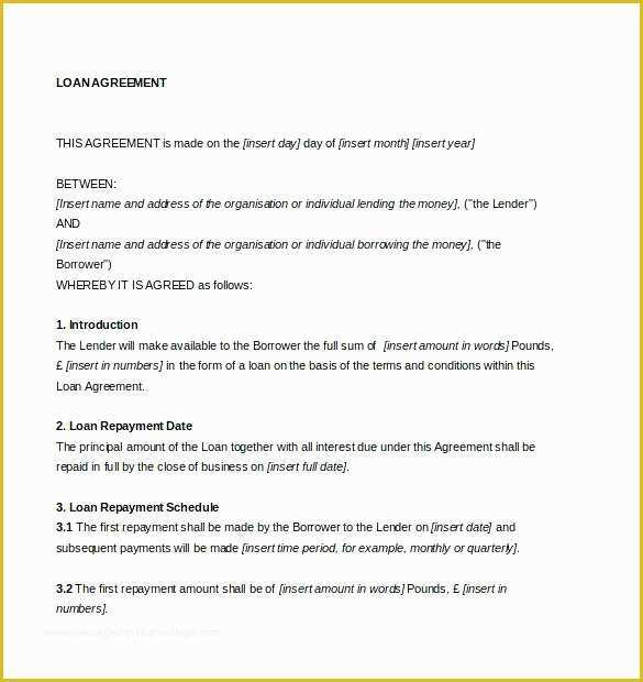 Loan Repayment Template Free Download Of Agreement Templates Loan Template Free Word Documents